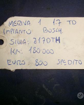 Motore meriva1 1.7td impianto bosch sigla z17dth