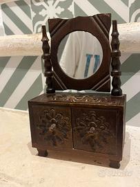 mobile Portagioie scrigno specchiera legno antico