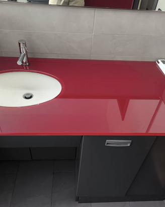 Mobile bagno rosso lucido, moderno con specchio