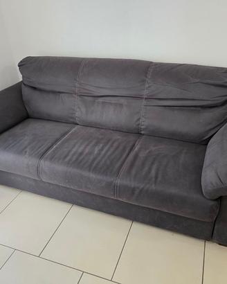 Divano 3 Posti Tessuto Grigio Imbottito 205L x 89H