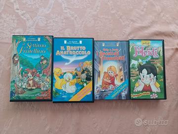 QUATTRO VIDEOCASSETTE VHS DI FILM DI ANIMAZIONE.