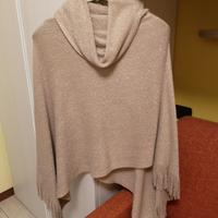 Poncho beige donna con collo