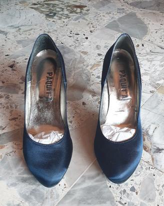 Scarpa Decolleté in Raso Blu Navy