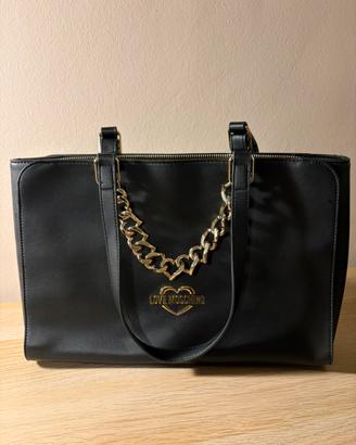 Borsa LOVE MOSCHINO nera con catena cuori dorati