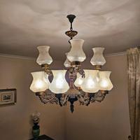 Lampadario Vintage Ottone e Vetro 12 Luci E14