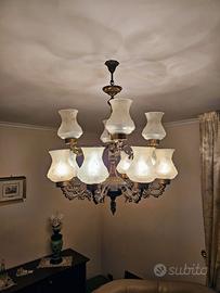 Lampadario Vintage Ottone e Vetro 12 Luci E14