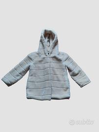 Giacca con cappuccio panna in pelliccia ecologica