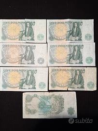 Lotto 7 banconote da 1 pound fuori corso