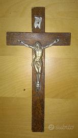 Crocifisso da parete vintage in legno e metallo