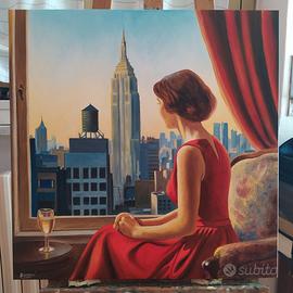 Quadro dipinto a mano paesaggio donna New York