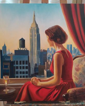 Quadro dipinto a mano paesaggio donna New York