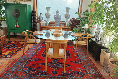 Tavolo e Quattro sedie faggio con seduta pelle