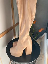 Stivali al ginocchio panna platform tg 38