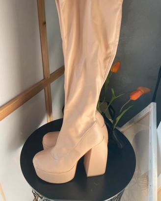 Stivali al ginocchio panna platform tg 38