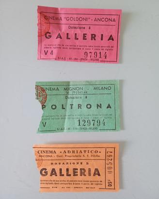 3 Biglietti cinema  Vintage Ancona e Milano