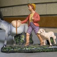 Statuine per presepe antiche, asino bimbo cane