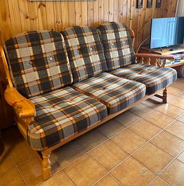 Divano rustico valdostano 3 posti + poltrona legno