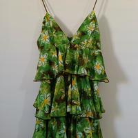 Vestito Sheim verde a balze con stampa margherite