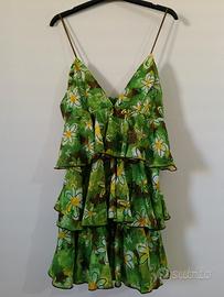 Vestito Sheim verde a balze con stampa margherite