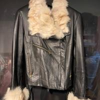 Giacca chiodo Halfon in pelle nera e volpe - Tg 42