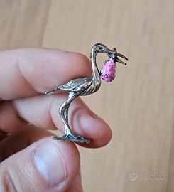 Miniatura argento 925 cicogna vintage (9 grammi) 