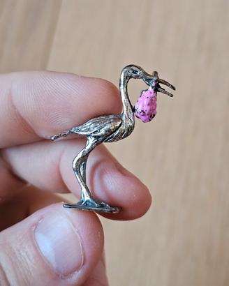 Miniatura argento 925 cicogna vintage (9 grammi) 
