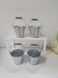 4 Mini Secchi Alluminio con Manico Legno