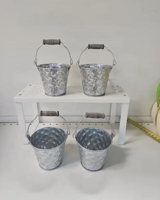 4 Mini Secchi Alluminio con Manico Legno