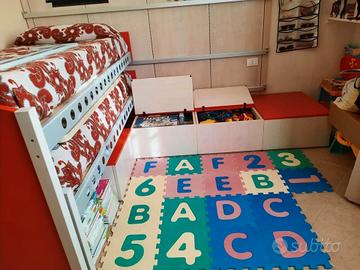 3Letti scorrevoli cameretta su binari,4cassapanche