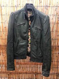 Bomber pelle verde taglia S interno fantasia