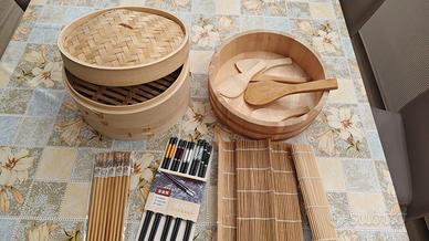 Kit Sushi Completo 🍣 Hangiri + Vaporiera Bambù +