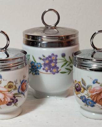 Tre "Egg coddler" in porcellana Royal Worcester