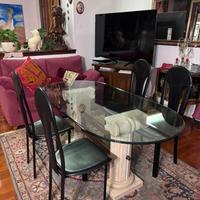 Tavolo cristallo con base in pietra più 4 sedie