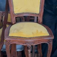 Sedie/Poltrone antiche in legno e velluto giallo