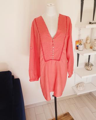 copricostume Zara misto lino corallo
