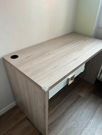 Scrivania bianco/faggio 120x58 con cassetto