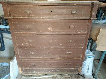 Comò, cassettiera antica in legno con marmo