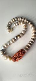 collana di perle naturali e corallo rosso di Sciac