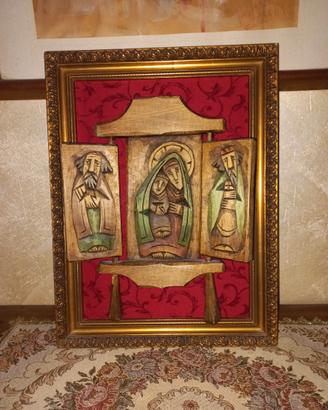 TRITTICO IN LEGNO INTAGLIATO E INCORNICIATO