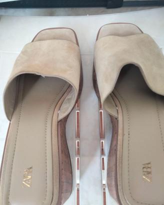 Sandali sabot con zeppa in sughero Zara - Camoscio