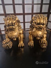 Coppia Statue leoni guardiani cinesi resina