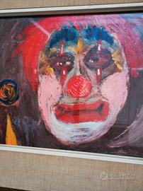 dipinto a olio su tavola raffigurante un Clown dai