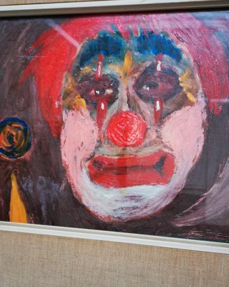 dipinto a olio su tavola raffigurante un Clown dai