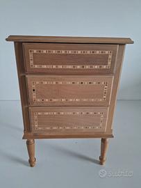 Comodino 3 cassetti in legno intarsiato