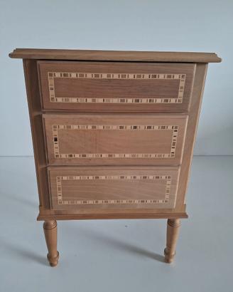 Comodino 3 cassetti in legno intarsiato
