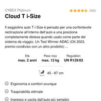 seggiolino auto cybex cloud t i-size + adattatori