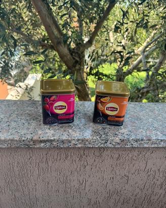 Coppia di scatole in latta Lipton Vuote