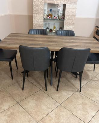 Tavolo Moderno 180x90 + 6 Sedie Antracite