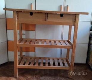 tavolino-carrello multifunzionale-legno massello