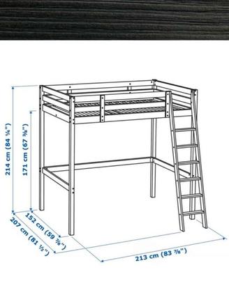 Letto a soppalco Ikea in legno nero